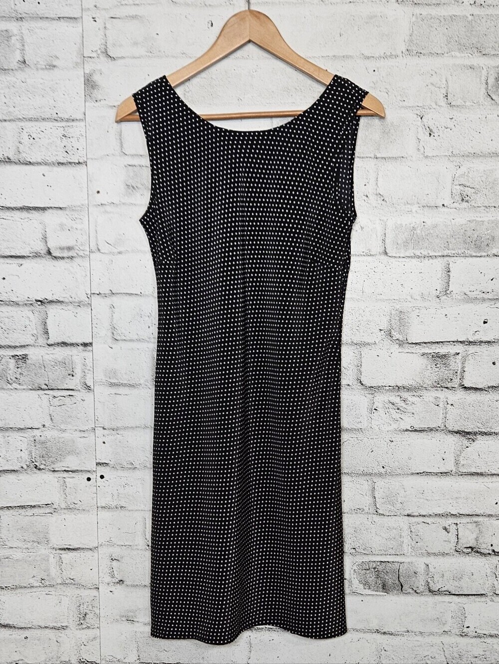 Jessica Petite Black White Polka Dot Sheath Dress Sleeveless Size 14P